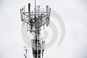 Telecommunications cellular tower on building roof