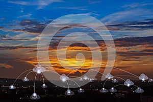 Telecommunications cloud services and connectivity in smart city concept photo