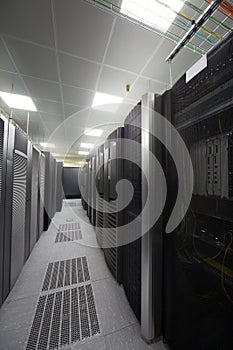 Telecommunications equipment in racks