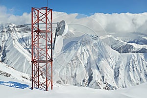 Telecommunications tower in mountains