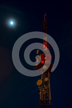 Telecommunications tower in the night