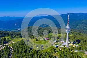 Telecommunications tower at Snezhanka peak near Pamporovo in Bulgaria