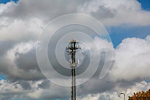 Telecommunications tower in sunset light.