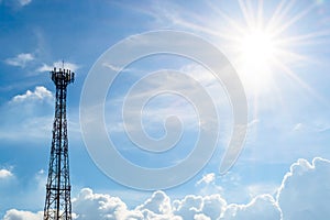 Telecommunications tower with sunshine backgrounds