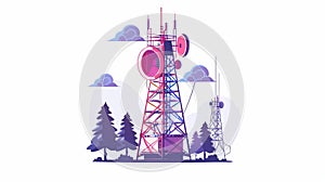 The telecommunications tower, the transmitter with antenna and dishes, transmitting signal for network connection