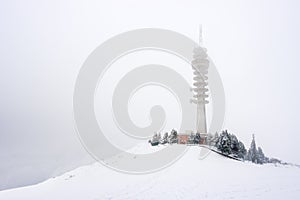 Telecommunications tower in winter