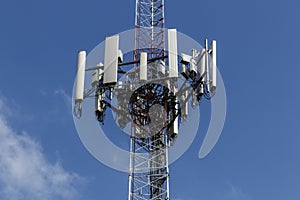 Telecommunications and Wireless Cell Equipment Tower with Directional Mobile Phone Antenna V