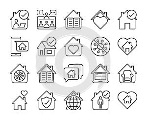 Telecommuting icon. Stay home line icons set. Vector illustration. Editable stroke.