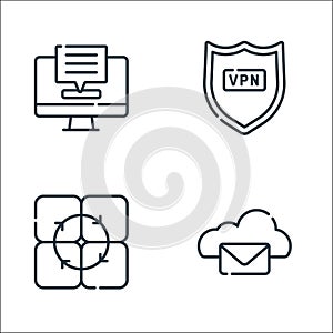 Telecommuting line icons. linear set. quality vector line set such as cloud, online, vpn
