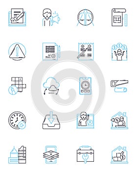 Telecommuting staff linear icons set. Remote, Home-based, Virtual, Online, Distance, Telecommuting, Work-from-home line