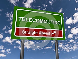 Telecommuting traffic sign on blue