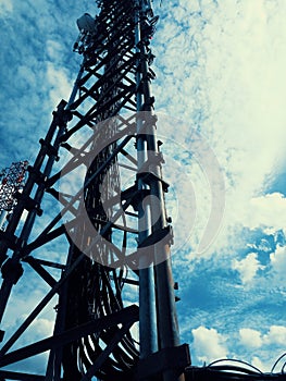 Telecomunication tower with blue sky