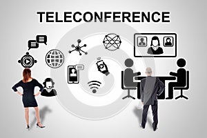 Teleconference concept watched by business people