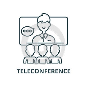 Teleconference vector line icon, linear concept, outline sign, symbol