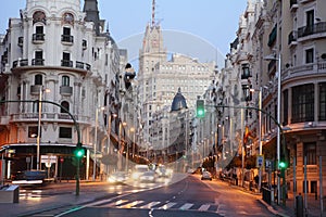 Telefonica building on Gran Via street in Madrid