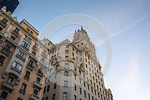 Telefonica Building at Gran Via Street - Madrid, Spain