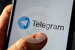 Telegram messenger, the fastest messaging app on the market, displayed on the screen of a smartphone,