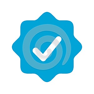 Telegram verified profile badge. Blue verified telegram account icon. Social media account verification icon. Blue check mark sign
