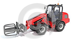 Telehandler heavy construction machinery 3D rendering on white background