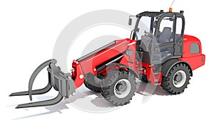 Telehandler heavy construction machinery 3D rendering on white background