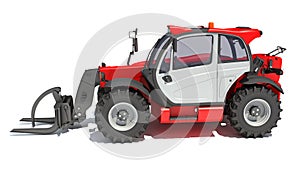 Telehandler heavy construction machinery 3D rendering on white background