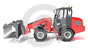 Telehandler heavy construction machinery 3D rendering on white background