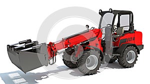 Telehandler heavy construction machinery 3D rendering on white background