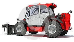 Telehandler heavy construction machinery 3D rendering on white background