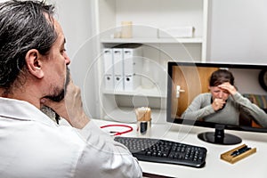 Telehealth and telemedicine, patient with covid-19 or coronavirus, doctorÃÂ´s office photo