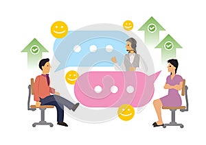 Telemaketer hotline operator advises client, online global technical support