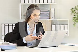 Telemarketer talking on-line having a video call
