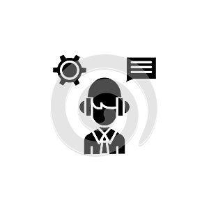 Telemarketing black icon concept. Telemarketing flat vector symbol, sign, illustration.