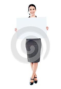 Telemarketing female with blank billboard