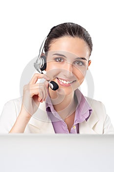 Telemarketing headset woman from call center