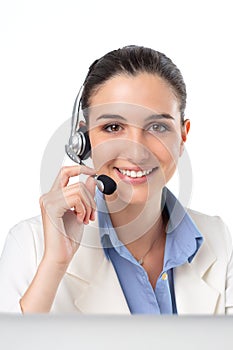 Telemarketing headset woman from call center