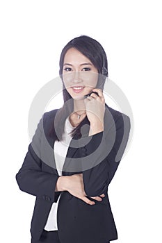 Telemarketing headset woman from call center