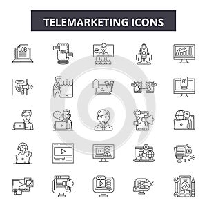 Telemarketing line icons, signs, vector set, outline illustration concept