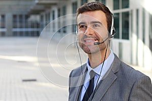 Telemarketing operator isolated in office space