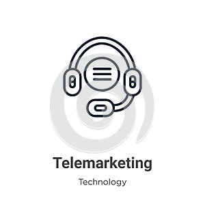 Telemarketing outline vector icon. Thin line black telemarketing icon, flat vector simple element illustration from editable