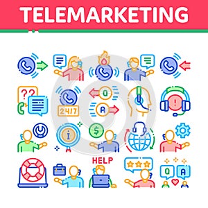 Telemarketing Sale Collection Icons Set Vector