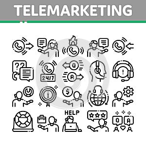 Telemarketing Sale Collection Icons Set Vector