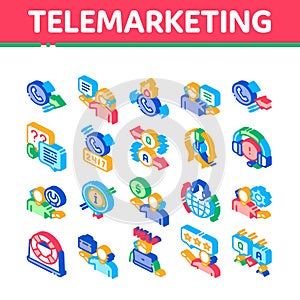 Telemarketing Sale Isometric Icons Set Vector