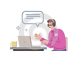 Telemarketing store call center assistant flat vector illustration isolated.