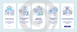 Telemedical consultation steps onboarding mobile app page screen with concepts photo