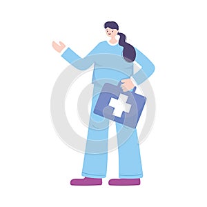 Telemedicine, female doctor with kit first aid medical treatment and online healthcare services