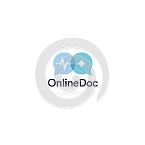 Telemedicine logo concept, remote healthcare, online doctor icon. Web doc consultation service, speech chat medical