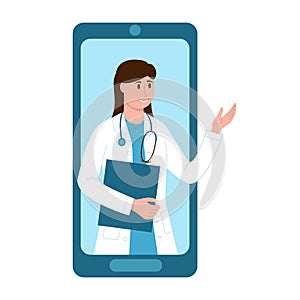 Telemedicine, online medicine, telehealth concept. Online woman doctor give medical consultation in smartphone app