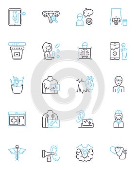 Telemedicine Service linear icons set. Virtual, Online, Remote, Telehealth, E-health, Telecare, Telemonitoring line