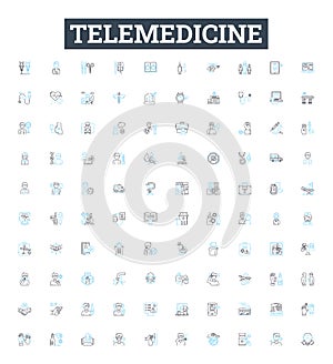 Telemedicine vector line icons set. Telehealth, Video, Remote, Telemedicine, HealthCare, Communication, Diagnostics