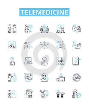 Telemedicine vector line icons set. Telehealth, Video, Remote, Telemedicine, HealthCare, Communication, Diagnostics